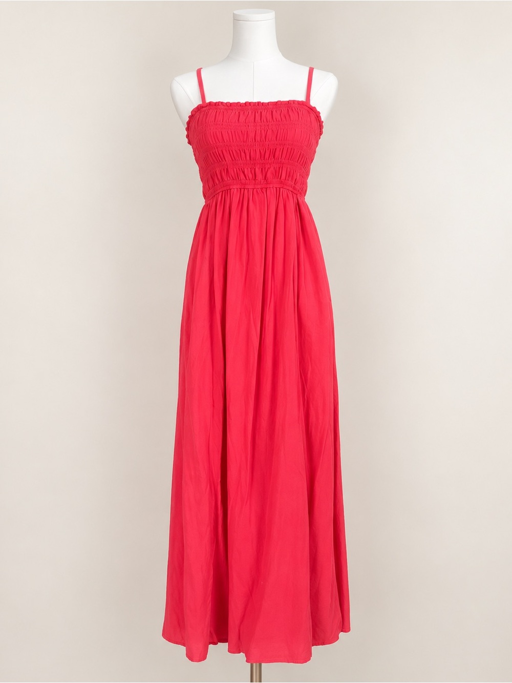 Old Navy Red Shirred Bodice Maxi Dress with Straps